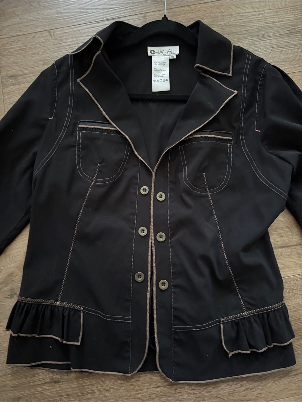 Black Contrast-Stitch Blazer - Women's Tailored Jacket - Picture 4 of 13